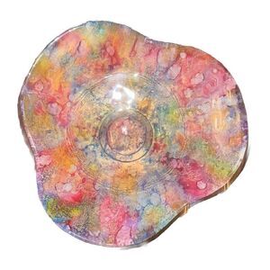 Vtg Laque Line French Art Glass Plate Reverse Decorated Lacquered Gold Foil 7"